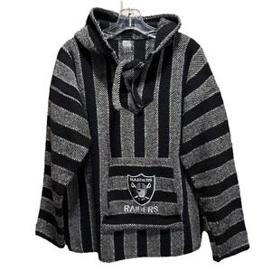 Las Vegas Raiders Blk/Gray Striped Logo Hood Pullover Size L Tie NFL Football